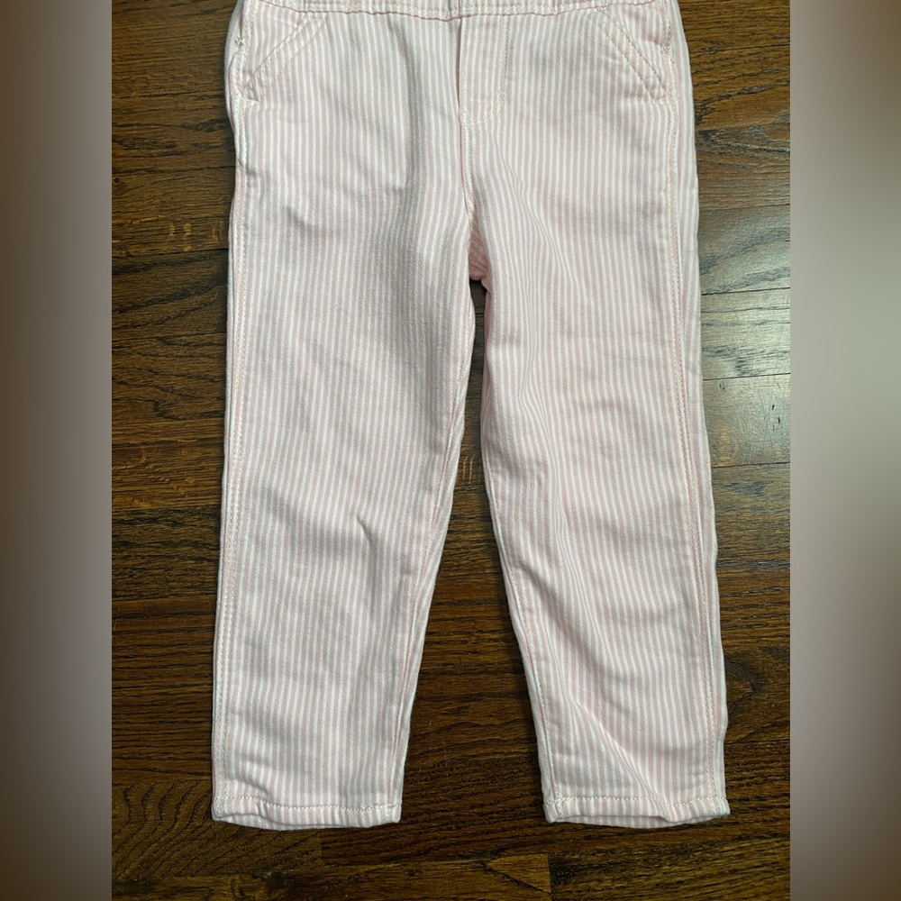 OshKosh B'gosh- toddler girl Overalls 4T pink stripe spring summer pinstripe - Picture 3 of 16